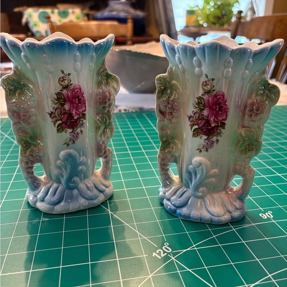 Vintage Havana Vases with Blue and Pink Floral Design